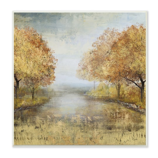 Stupell Industries Golden Autumn Tree Forest Landscape Contemporary Scene, 12" x 12"